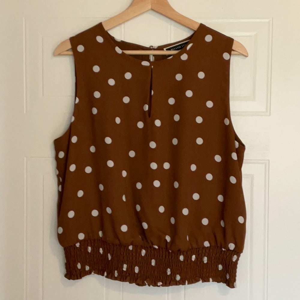 Brown Polka Dot Sleeveless Top